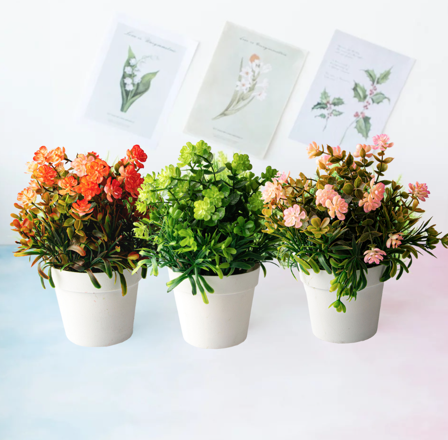 Tranvía periodista Específico Planta con Flores Artificial Decorativa Maceta Blanco - Home Plus